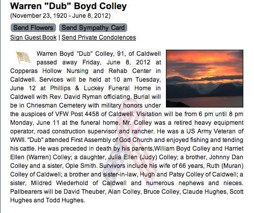 Warren Colley, Burleson County, Texas