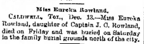 Eureka Rowland, Burleson County, Texas