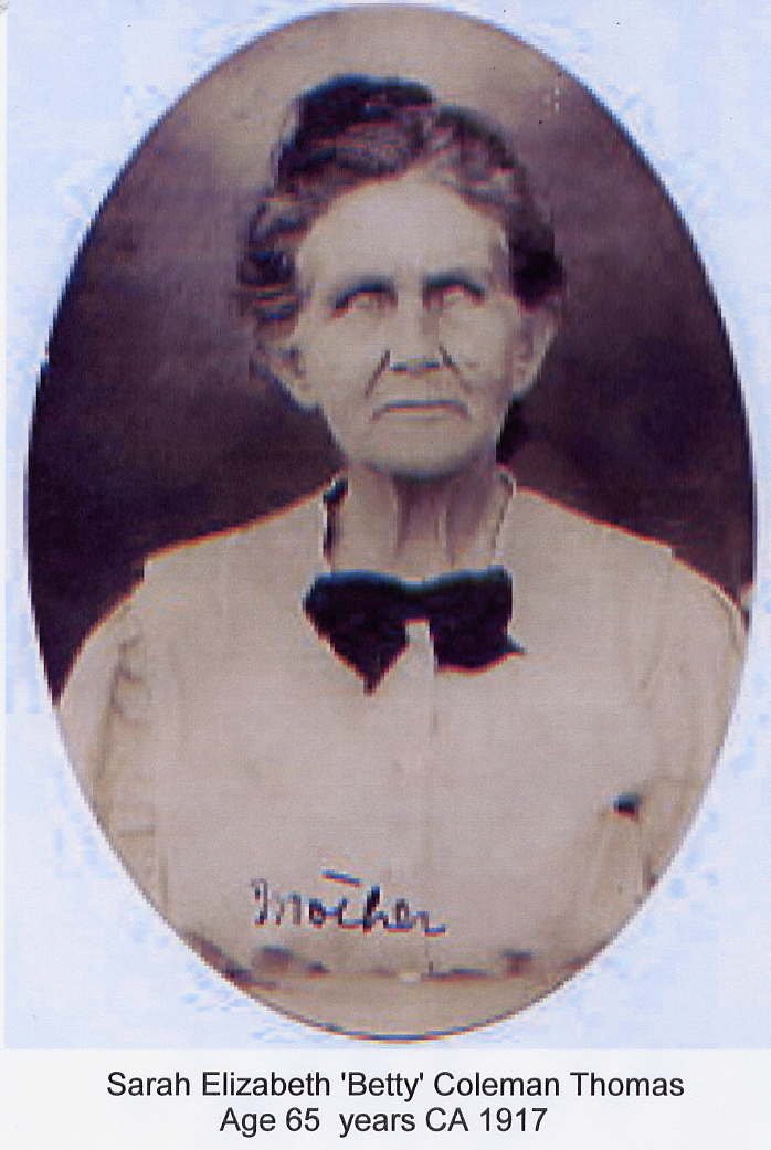 Sarah Elizabeth "Betty" Coleman Thomas, Burleson County, Texas