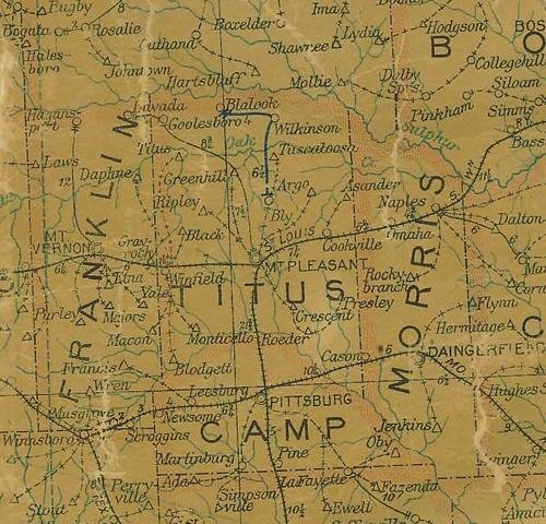 Post Office Map, 1907, Camp County, Texas
