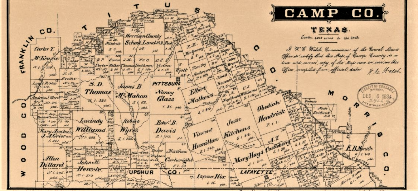 Land Map 1884, Camp County, TXGenWeb