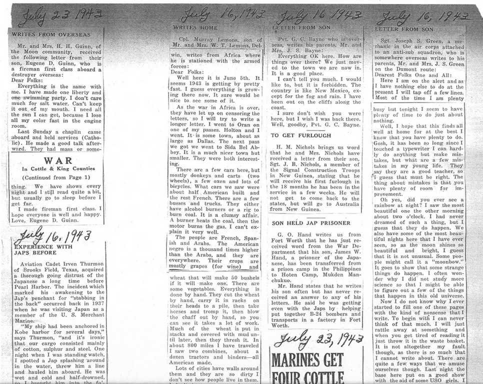 World War II Military News, Cottle County, Texas