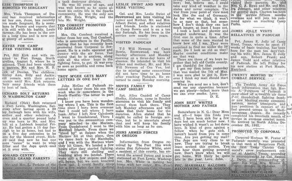 World War II Military News, Cottle County, Texas