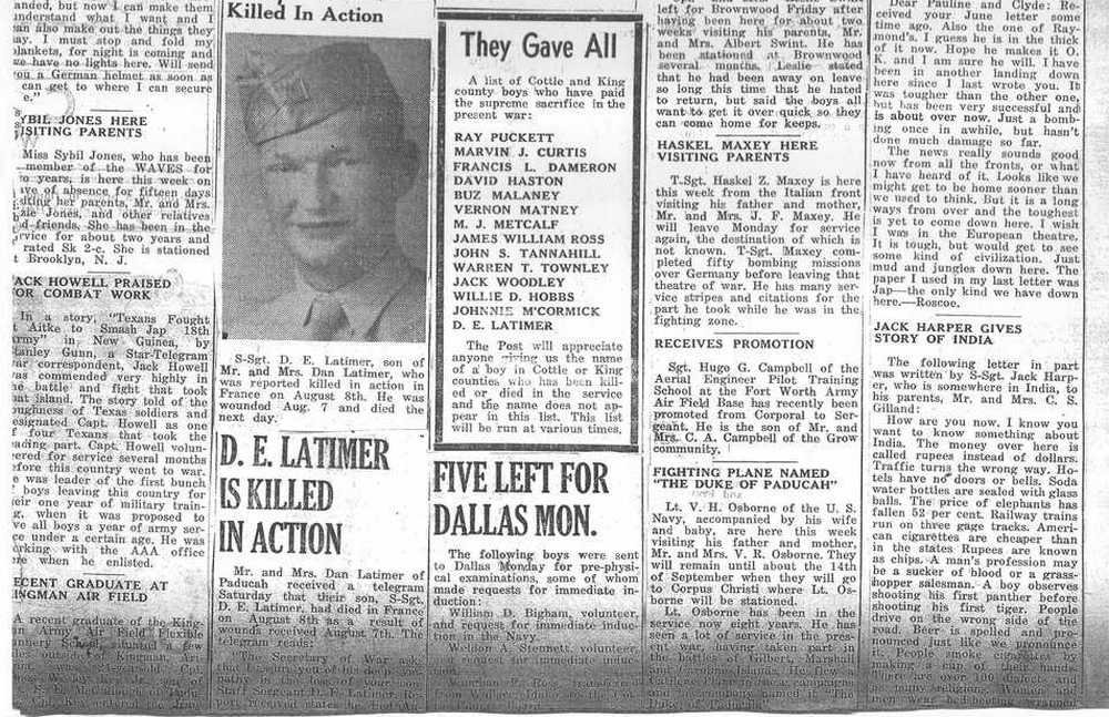 World War II Military News, Cottle County, Texas