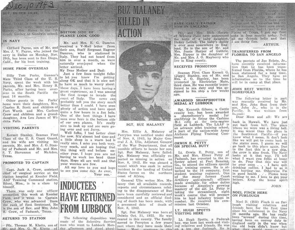 World War II Military News, Cottle County, Texas